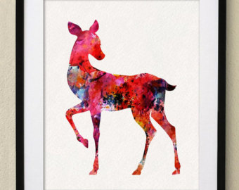 340x270 Colorful Deer Watercolor Painting Nursery Art Wall Art Wall - Colorful Deer Painting