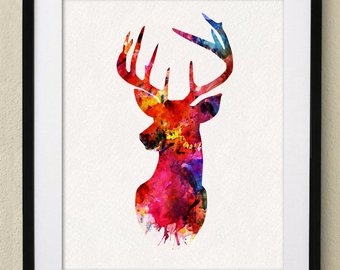 340x270 Colorful Deer Watercolor Painting Wall Art Wall Decor Art Home - Colorful Deer Painting