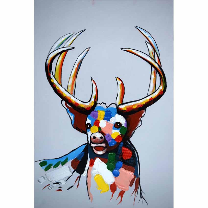 850x850 2018 Modern Animal Hand Painted Colorful Deer With Big Antlers Oil - Colorful Deer Painting