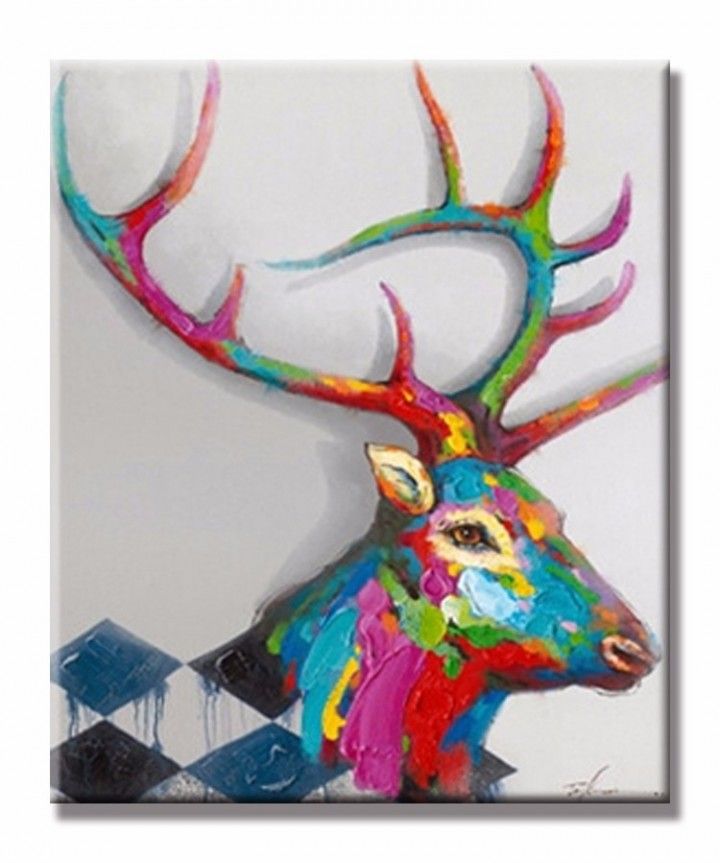 720x863 Colorful Deer Art Hand Painted Acrylic Painting On Canvas Oil - Colorful Deer Painting