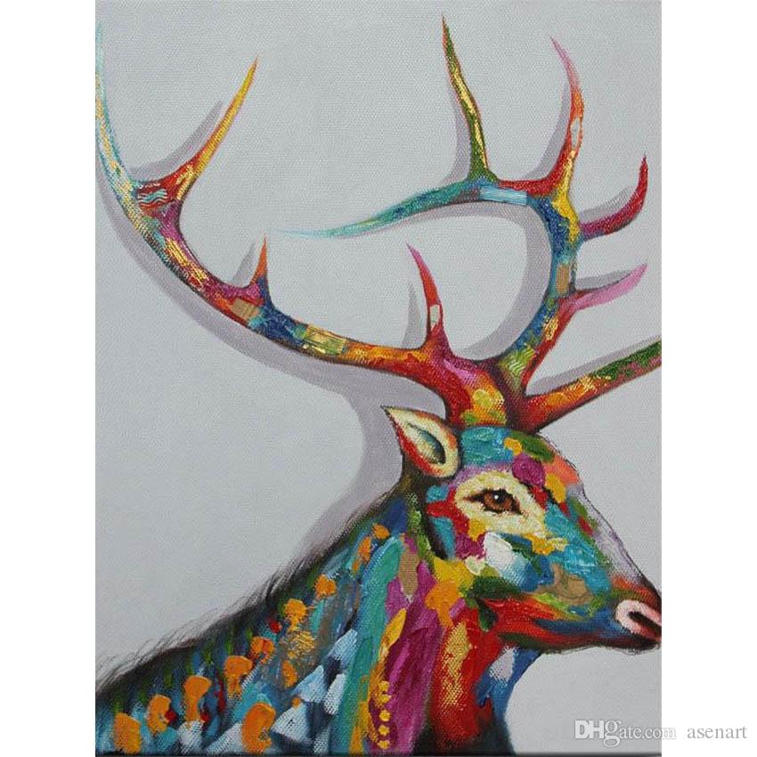 850x850 Ful Deer 100% Hand Painted Oil Painting On Canvas Modern Animal - Colorful Deer Painting