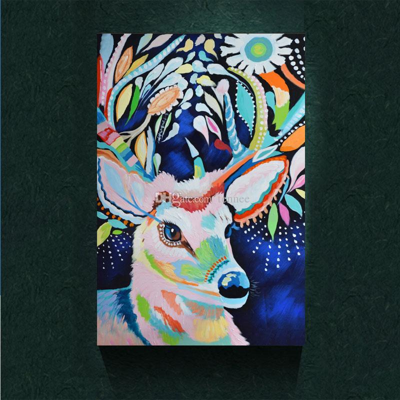 800x800 2018 Modernism Abstract Canvas Art Colorful Deer Painting Print - Colorful Deer Painting