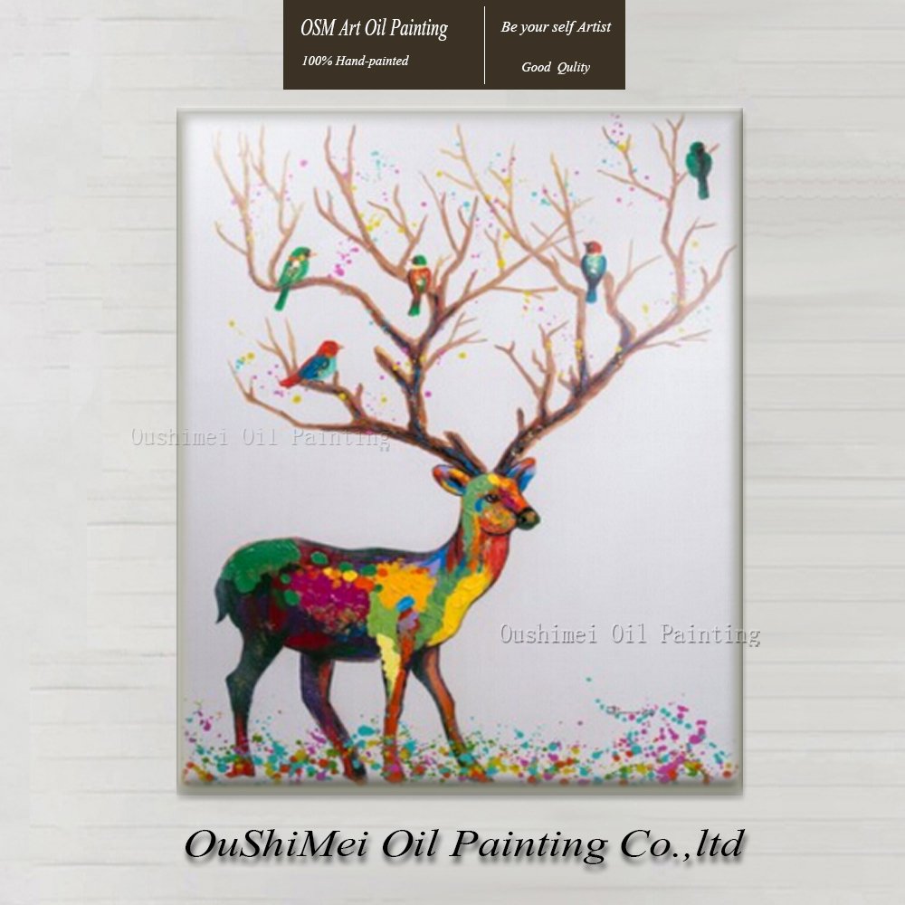 1000x1000 Beautiful Colorful Deer 100% Handmade Christmas Oil Painting - Colorful Deer Painting