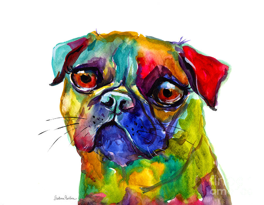 900x700 Colorful Pug Dog Painting Painting By Svetlana Novikova - Colorful Dog Painting