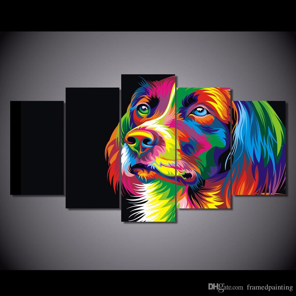 960x960 Framed Hd Printed Colorful Dog Design Picture Wall Art Canvas - Colorful Dog Painting