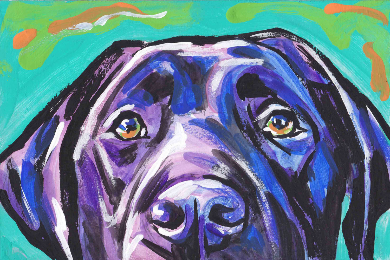 1500x1000 Labrador Retriever Modern Dog Art Print Black Lab Pop Dog Art - Colorful Dog Painting