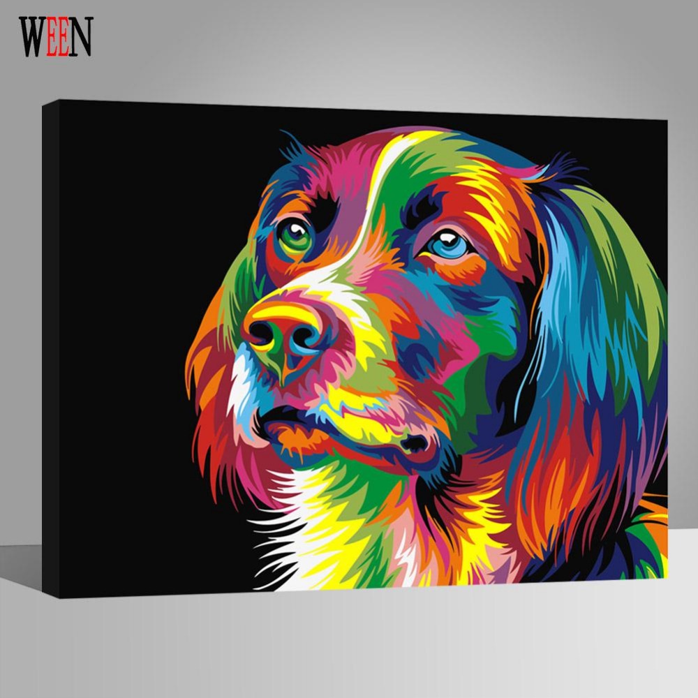 1000x1000 Ween Colorful Dog Abstract Painting Diy Digital Paintng By Numbers - Colorful Dog Painting