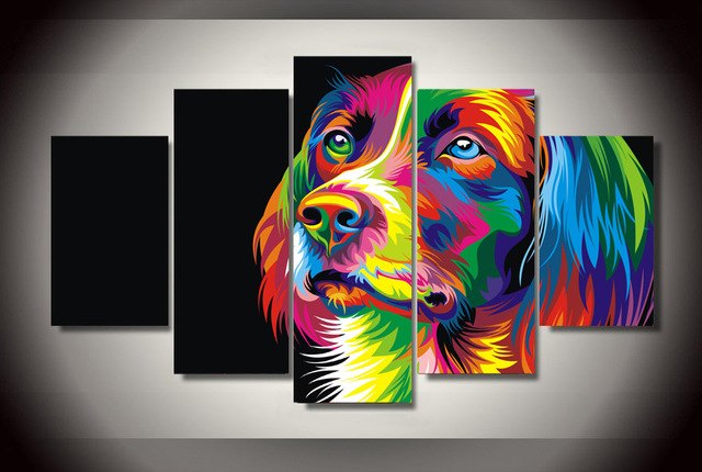 640x430 5 Piece Canvas Art Colorful Dog Wall Art Decoration For Home - Colorful Dog Painting