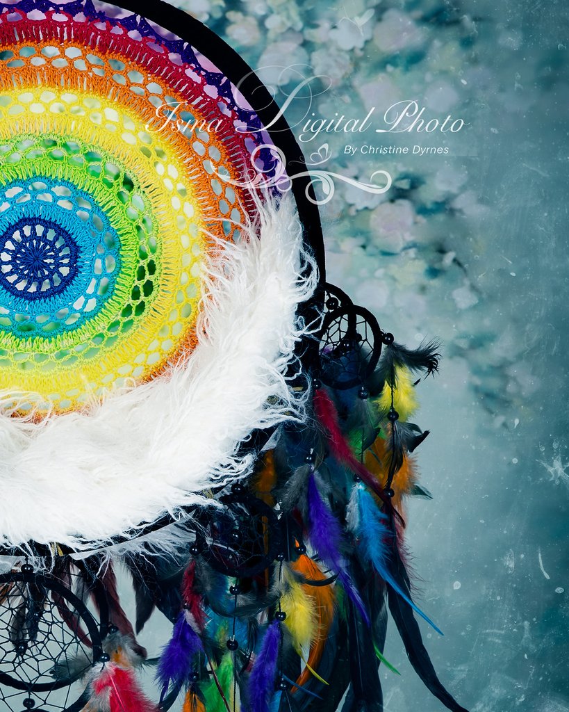 819x1024 Colorful Dreamcatcher With Blue Texture Background - Colorful Dream Catcher Painting