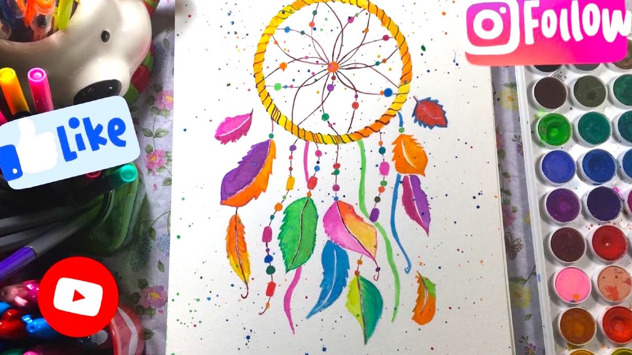 1280x720 Watercolor Dreamcatcher Painting - Colorful Dream Catcher Painting