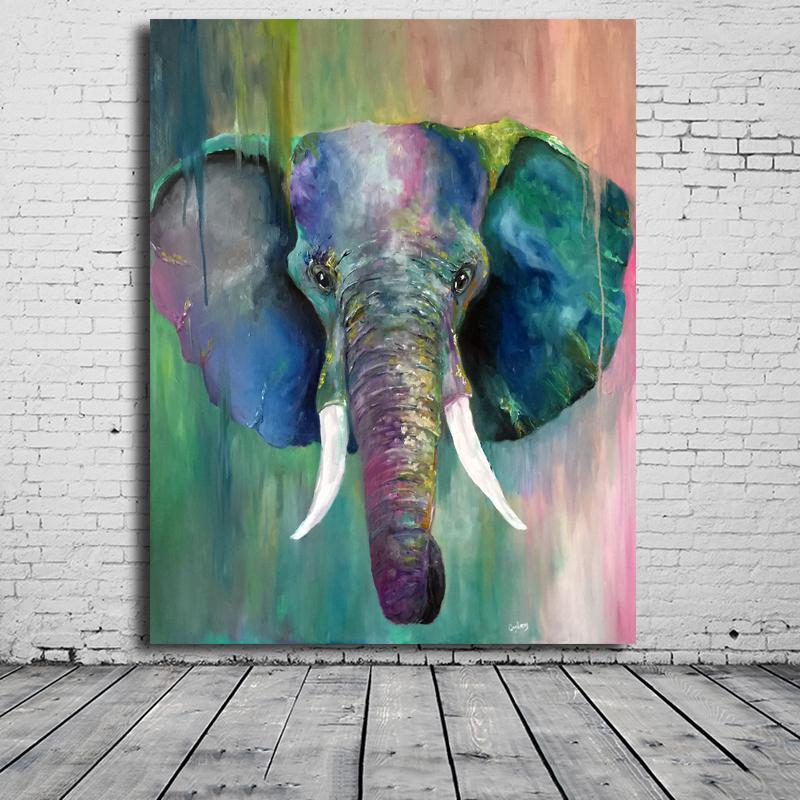 800x800 Elephant Head Oil Painting Canvas Wall Art - Colorful Elephant Head Painting
