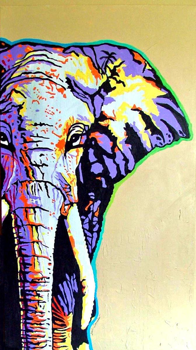 672x1199 Elephant Painting By Gail Zavala - Colorful Elephant Head Painting