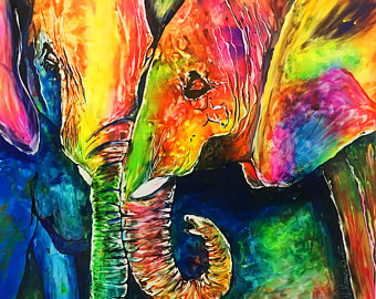 340x270 Elephant Painting Etsy - Colorful Elephant Head Painting