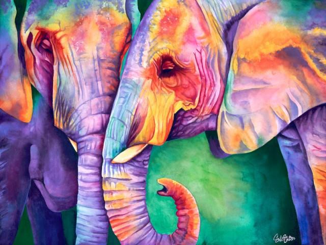 640x480 All Ears Signed Print From Original Watercolor Elephant Painting - Colorful Elephant Painting