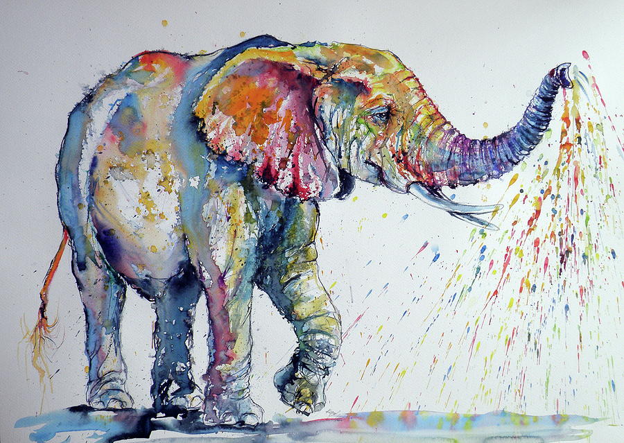 900x639 Colorful Elephant Painting By Kovacs Anna Brigitta - Colorful Elephant Painting