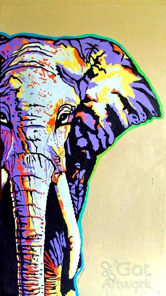 336x599 Elephant Painting By Gail Zavala - Colorful Elephant Painting