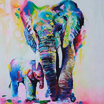 355x355 Gemini Hand Painted Oil Painting Colorful Elephant On Canvas - Colorful Elephant Painting