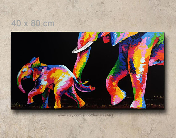 570x448 40x80 Cm Colorful Elephant Paintings Wall Decor On Canvas - Colorful Elephant Painting