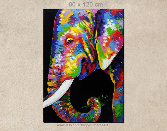570x448 80 X 120 Cm Elephant Painting Wall Decor Colorful Elephant - Colorful Elephant Painting