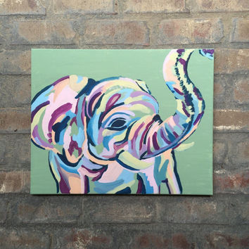 354x354 Abstract Elephant Painting, Colorful From Paintandpattern On Etsy - Colorful Elephant Painting