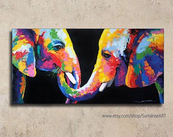 340x270 Colorful Elephant Painting,76 Cm(H) X 60 Cm(W) Elephant - Colorful Elephant Painting On Canvas