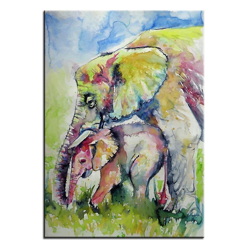 850x850 Colorful Mother Amp Son Elephant Oil Painting Canvas No Frame My - Colorful Elephant Painting On Canvas