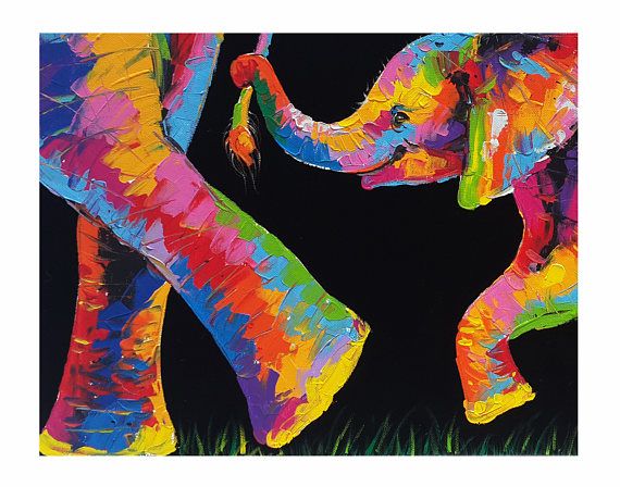 570x448 Colorful Elephant Painting Acrylic On Canvas Wall Decor By Artist - Colorful Elephant Painting On Canvas