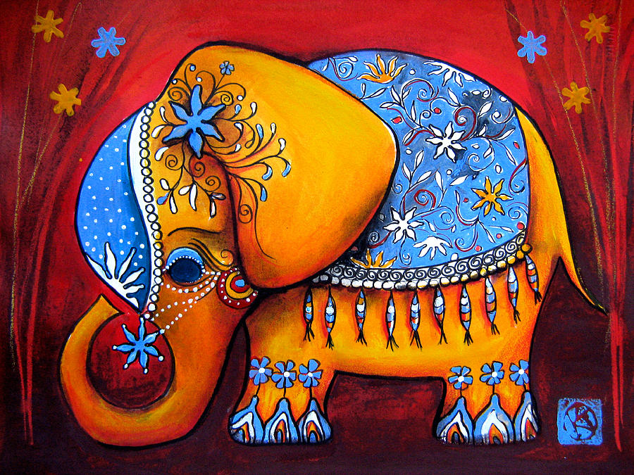 900x675 The Littlest Elephant Painting By Karin Taylor - Colorful Elephant Painting On Canvas