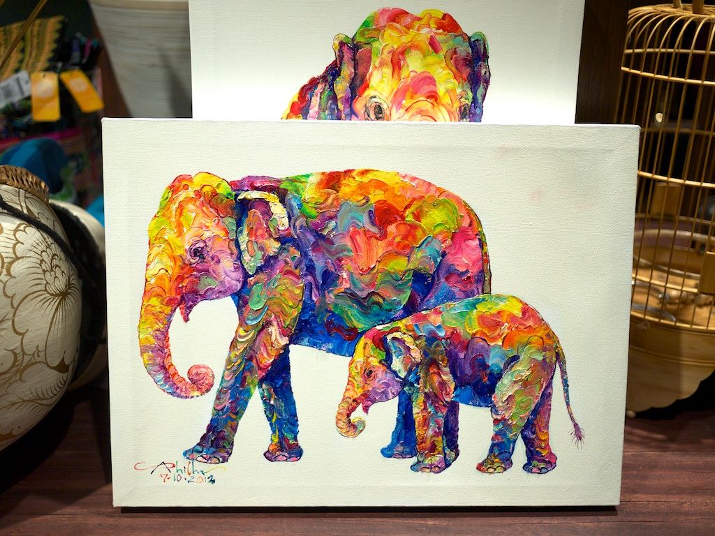 1024x768 Colorful Animal Canvas Elephant Colorful Elephant Paintings Oil - Colorful Elephant Painting On Canvas