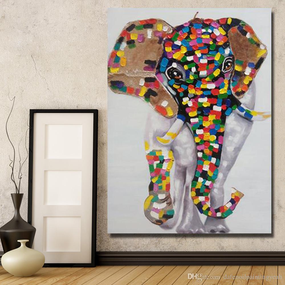 1000x1000 Ful Elephant Painting For Living Room Wall Hand Painted Oil - Colorful Elephant Painting On Canvas