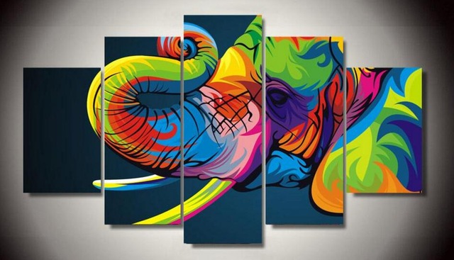640x367 5 Piece Hd Printed Colorful Elephant Painting Canvas Print Room - Colorful Elephant Painting On Canvas