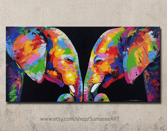 570x448 60 X 120 Cm Colorful Elephant Painting Wall Decor On Canvas - Colorful Elephant Painting On Canvas
