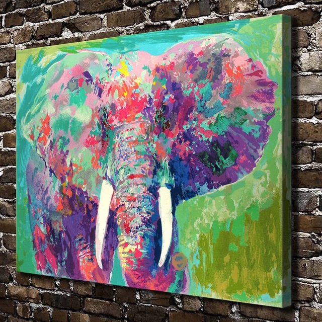 640x640 A1861 Leroy Neiman Colorful Abstract Elephant Animal, Hd Canvas - Colorful Elephant Painting On Canvas