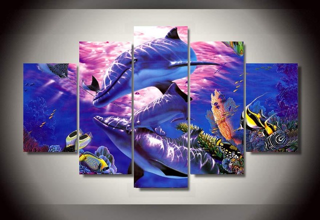 640x439 Colorful Fish Ocean Wall Art Canvas Modern Painting Printed - Colorful Fish Painting
