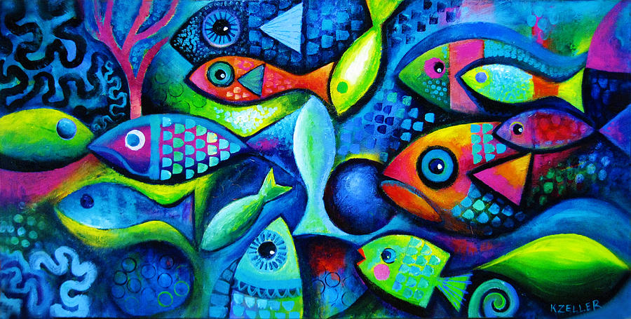 900x455 Colourful Fish Painting By Karin Zeller - Colorful Fish Painting