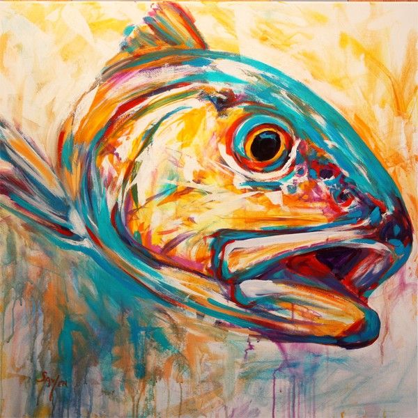 600x600 Redfish Original Painting - Colorful Fish Painting