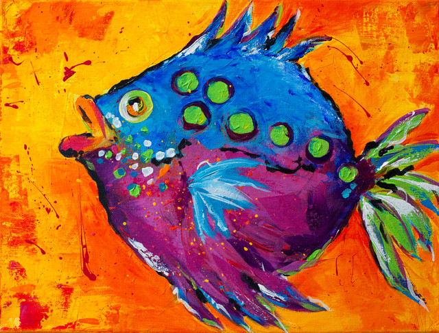 640x486 Whimsical Colorful Fish Paintings Sold - Colorful Fish Painting