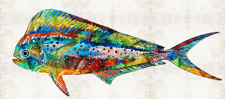 900x396 Colorful Dolphin Fish By Sharon Cummings Painting By Sharon Cummings - Colorful Fish Painting