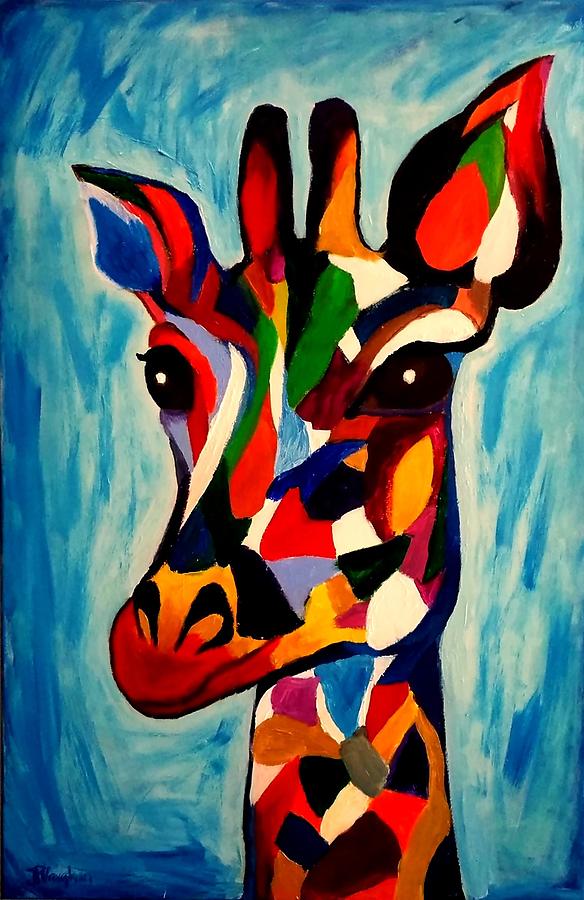 584x900 Colorful Giraffe Painting By Jp Vaughan - Colorful Giraffe Painting