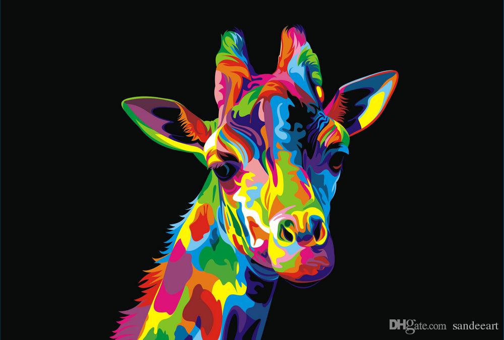 1000x676 2018 Modern Colorful Giraffe Animal Oil Painting Home Deco High - Colorful Giraffe Painting
