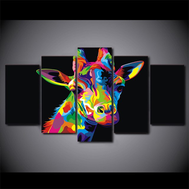 640x640 5 Pieces Canvas Prints Colorful Giraffe Animal Painting Wall Art - Colorful Giraffe Painting