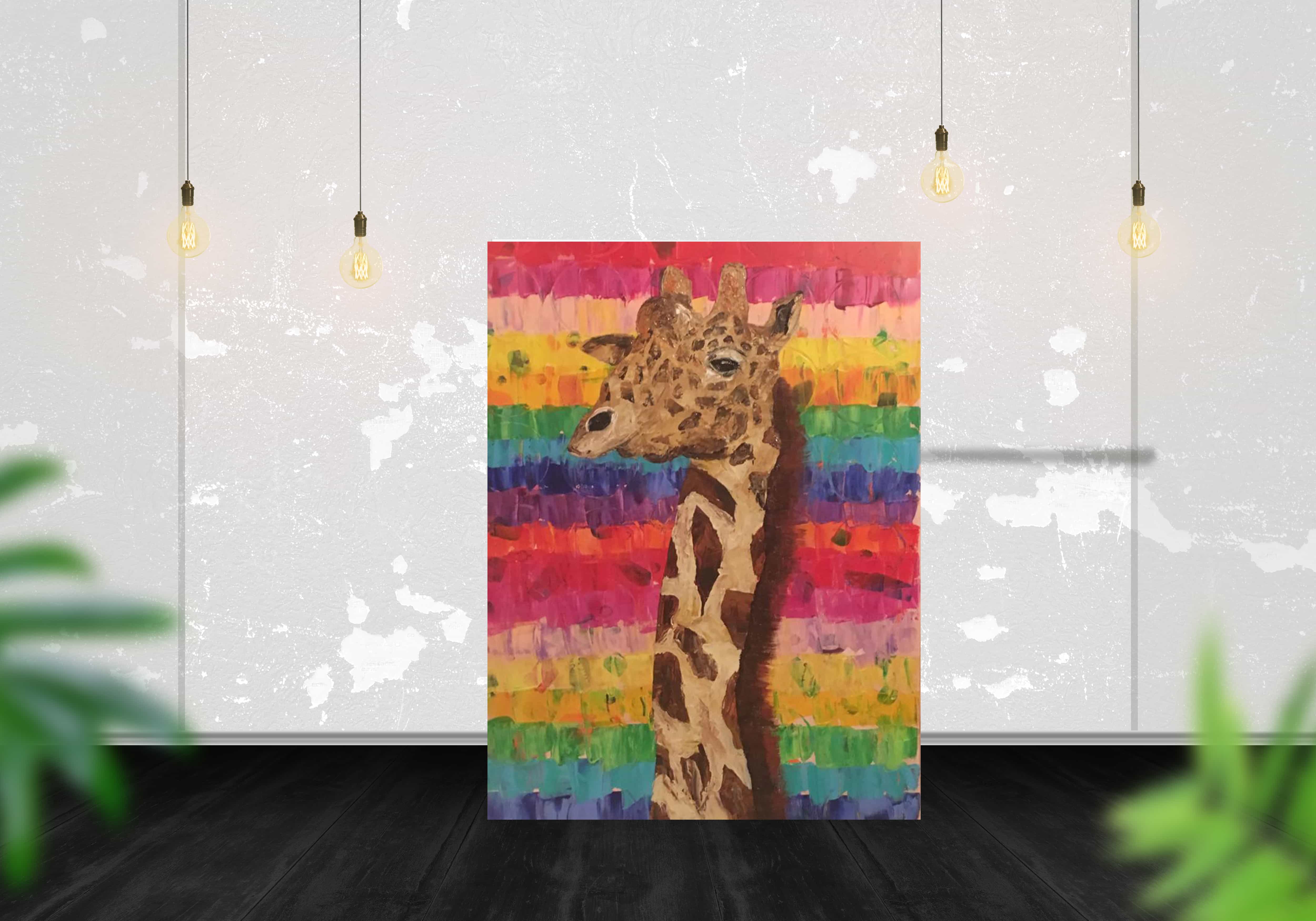 5000x3500 Colorful Giraffe Acrylic Painting On Canvas Local Goods Market - Colorful Giraffe Painting