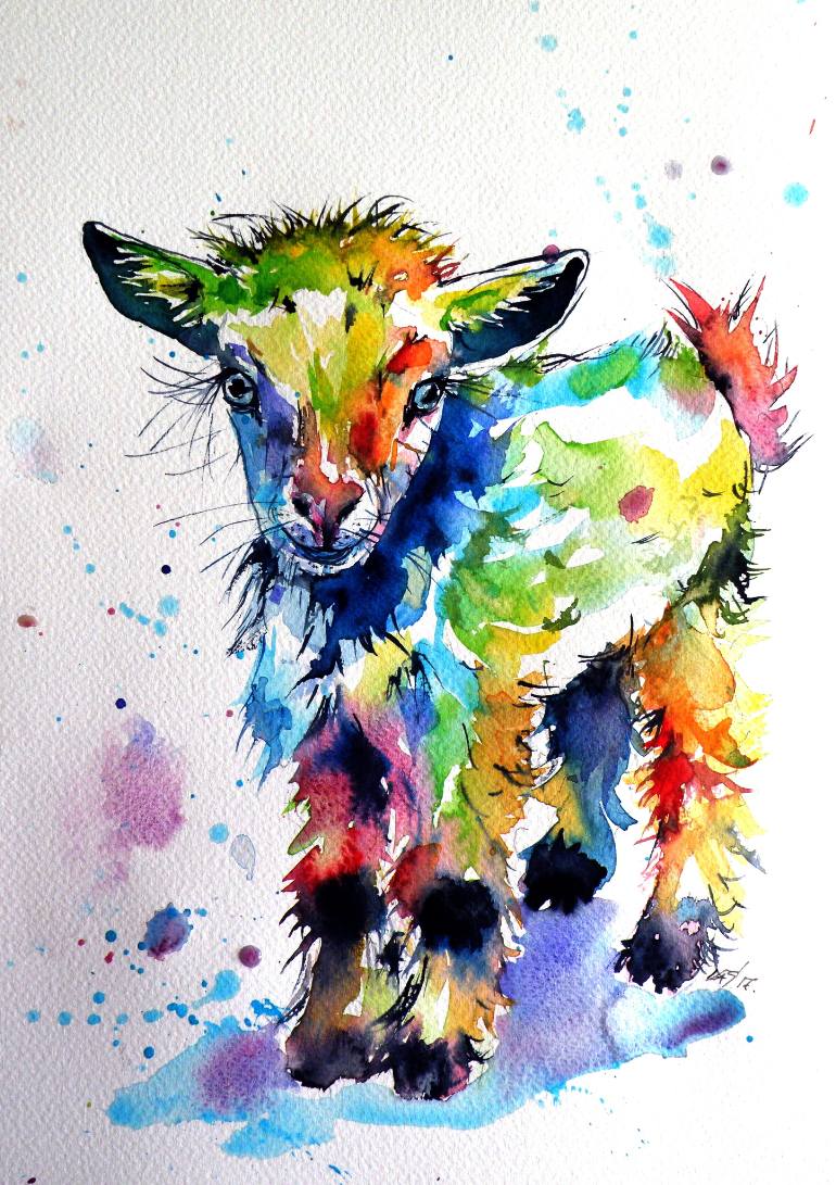 770x1091 Saatchi Art Cute Baby Goat Painting By Kovacs Anna Brigitta - Colorful Goat Painting