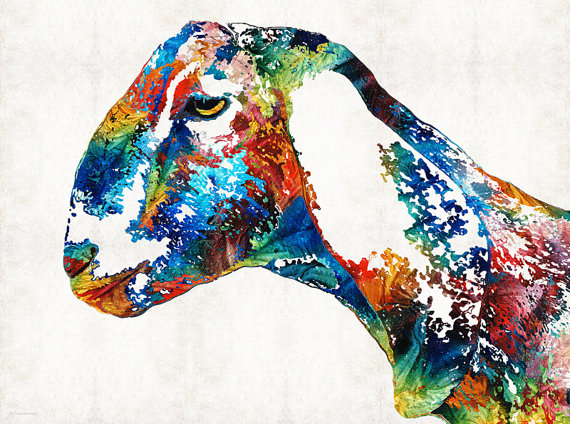570x424 Colorful Goat Art Print From Painting Farm Animals Primary - Colorful Goat Painting