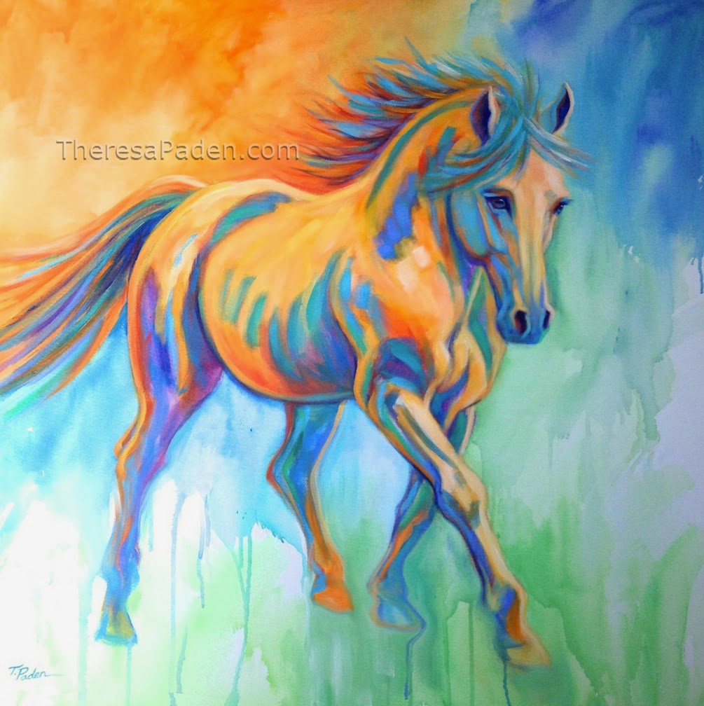1005x1008 Paintings By Theresa Paden Large Colorful Contemporary Horse - Colorful Horse Head Painting