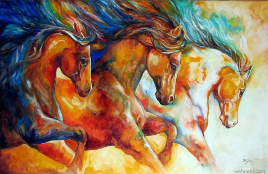 916x593 Colorful Horse Paintings Framed Colorful Abstract Running Hand - Colorful Horse Head Painting