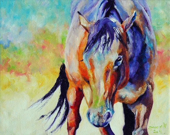 570x454 Original Colorful Horse Painting 8x10 - Colorful Horse Painting