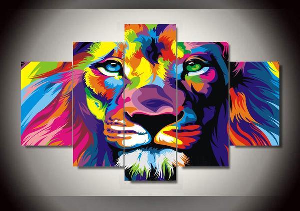 600x421 Colorful Lion Painting 5 Panel Canvas Babyfamilyhome - Colorful Lion Painting