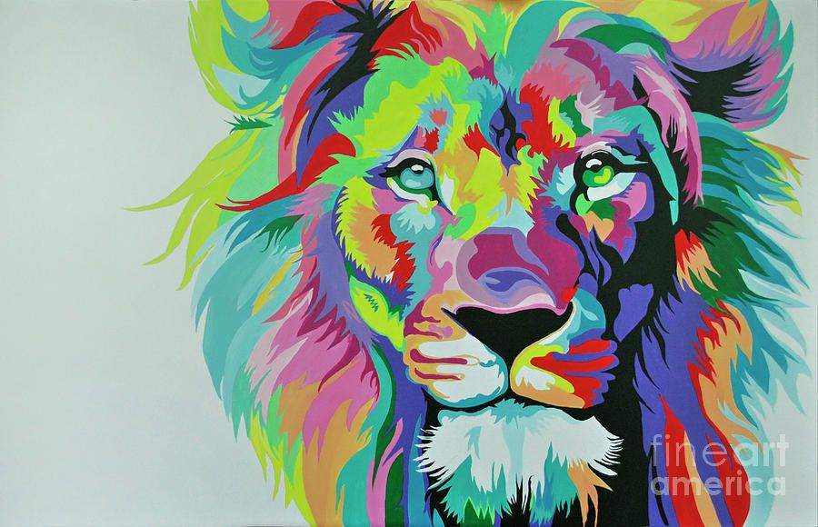 900x580 Colorful Lion Painting Painting By Maja Sokolowska Cuadros - Colorful Lion Painting