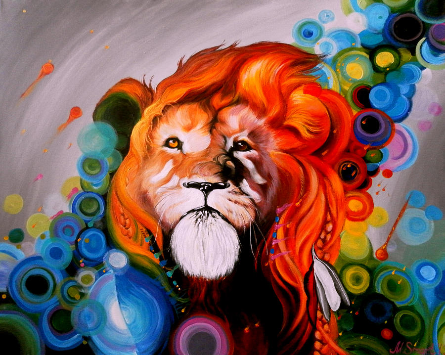 900x718 Colorful Lion Painting By Marina Joy - Colorful Lion Painting